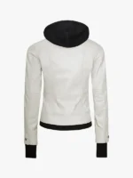 Off White Womens Casual Leather Jacket with Detachable Hood