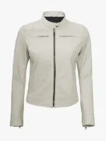 Off White Womens Motorcycle Caf Racer Leather Jacket