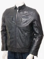 PUTSBOROUGH Navy Leather Biker Jacket