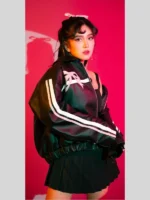Pink Bow Black Leather Jacket