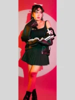Pink Bow Leather Black Jacket