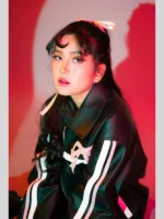 Pink Bow Leather Ribbon Black Jacket