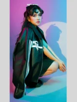 Ribbon Leather Black Oversized Jacket