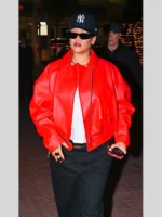 Rihanna Oversized Red Leather Jacket