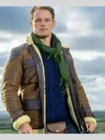Sam Heughan Men in Kilts S2 Shearling Jacket Brown
