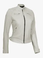 Stylish Womens Off White Quilted Motorcycle Jacket