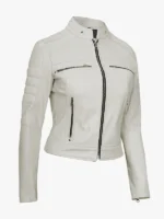Stylish Womens Off White Real Leather Motorcycle Jacket