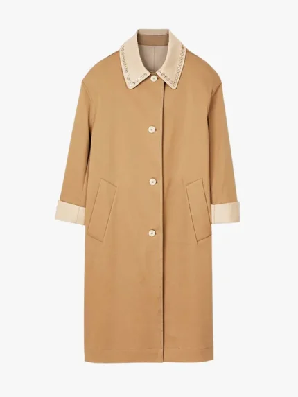 Trench coat with rhinestone collar