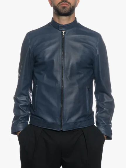 U010 - Men s Jacket in Genuine Blue Leather
