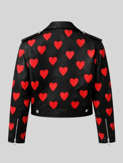 Valentine Day Heart-Printed Leather Jacket