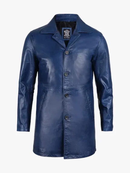 Waxed Blue Leather Coat