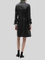 Women Leather Effect Trench Coat