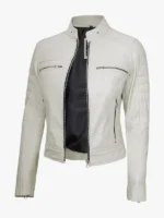 Womens Genuine Off White Leather Biker Jacket