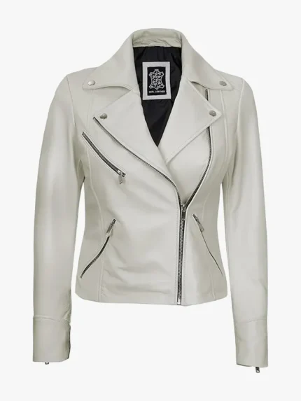 Womens Off White Lambskin Leather Jacket