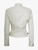 Womens Slim Fit Off White Quilted Biker Jacket