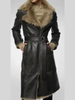 Women's Belted Shearling Leather Trench Coat