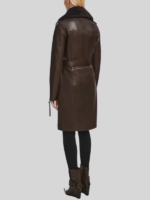 Women’s Brown Leather Shearling Trench Coat