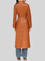 Women's Glazed Double Breasted Faux Leather Trench Belted Long Coat