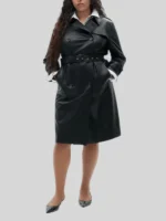 Womens Leather Effect Trench Coat