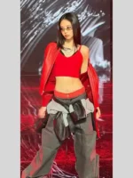 red Leather Jacket Jennie Kim Like JENNIE