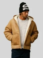 women's stussy Brown shearling hooded jacket
