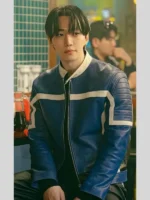 AKang Tae-Pung Typhoon Family Blue Leather Jacket