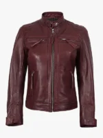 Burgundy Lambskin Biker Style Jacket