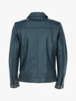 Deshawn Mens Blue Bomber Leather Shirt Jacket