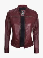 Dodge Womens Burgundy Leather Jacket