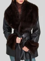 Erin Andrews NFC Championship 2026 Game Leathet fur Coat