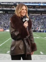 Erin Andrews NFC Championship Game Leather Brown Coat