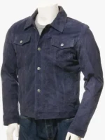 FOGGIA Mens Blue Suede Trucker Jacket