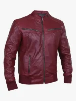 Jade Maroon Bomber Moto Leather Jacket