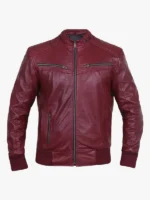 Jade Mens Maroon Bomber Moto Leather Jacket