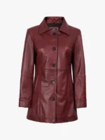 Kandis Womens Burgundy Leather Car Coat