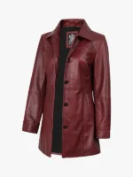 Kandis Womens Burgundy Real Leather Car Coat