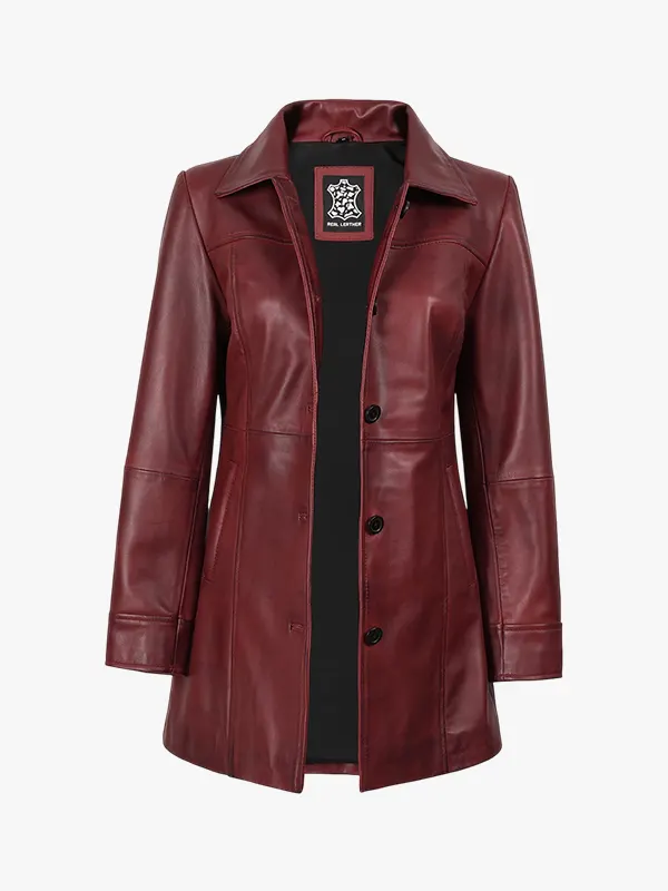 Kandis Womens Burgundy Real Leather Coat Kandis Womens Burgundy Real Leather Coat