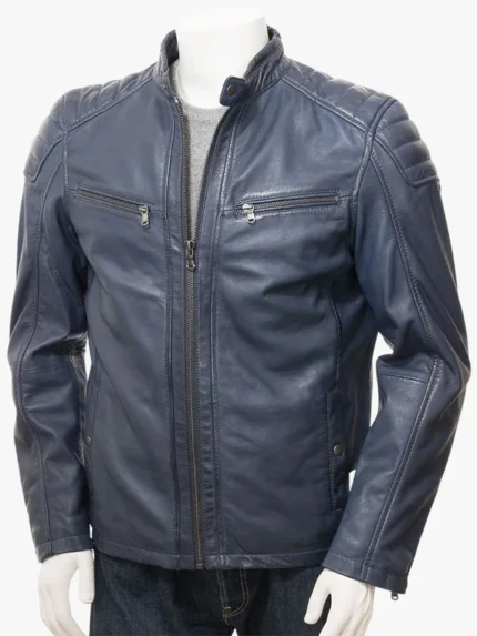 LUSTLEIGH Mens Blue Leather Biker Jacket