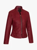 Ladies Burgundy Fitted Leather Jacket