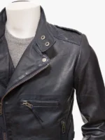 MENS NAVY LEATHER BIKER JACKET MUSBURY