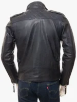 MENS NAVY LEATHER BIKER JACKET MUSBURY