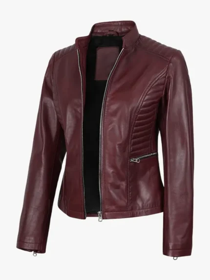 Maroon Slim Fit Leather Jacket