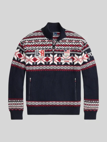 Men Polo Ralph Lauren Team-USA Wool Quarter-Zip Sweater