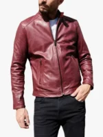Men Ted Bordeaux Leather Biker Jacket