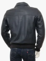 Mens Blue Leather Bomber Zip