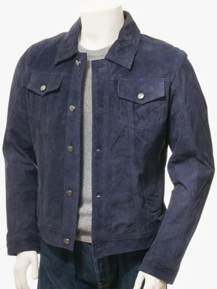 Mens Blue Suede Trucker Jacket