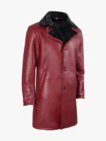 Mens Burgundy Leather Shearling Coat