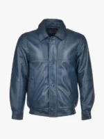 Mens Navy Blue Blouson Leather Jacket