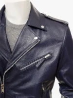 Mens Navy Leather Biker Jacket ASHCOMBE