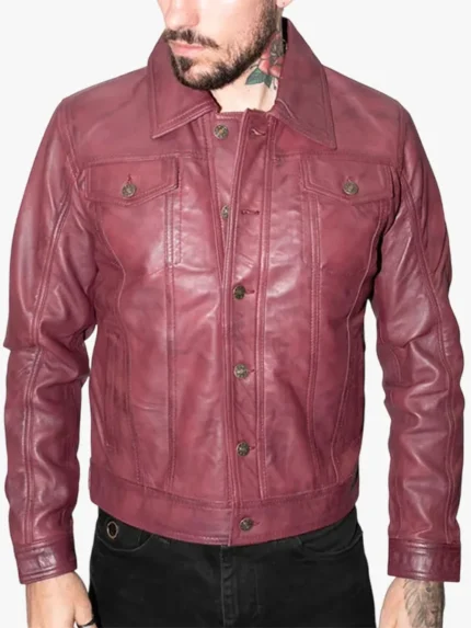 Mens Retro Leather Trucker Jacket-Constantine